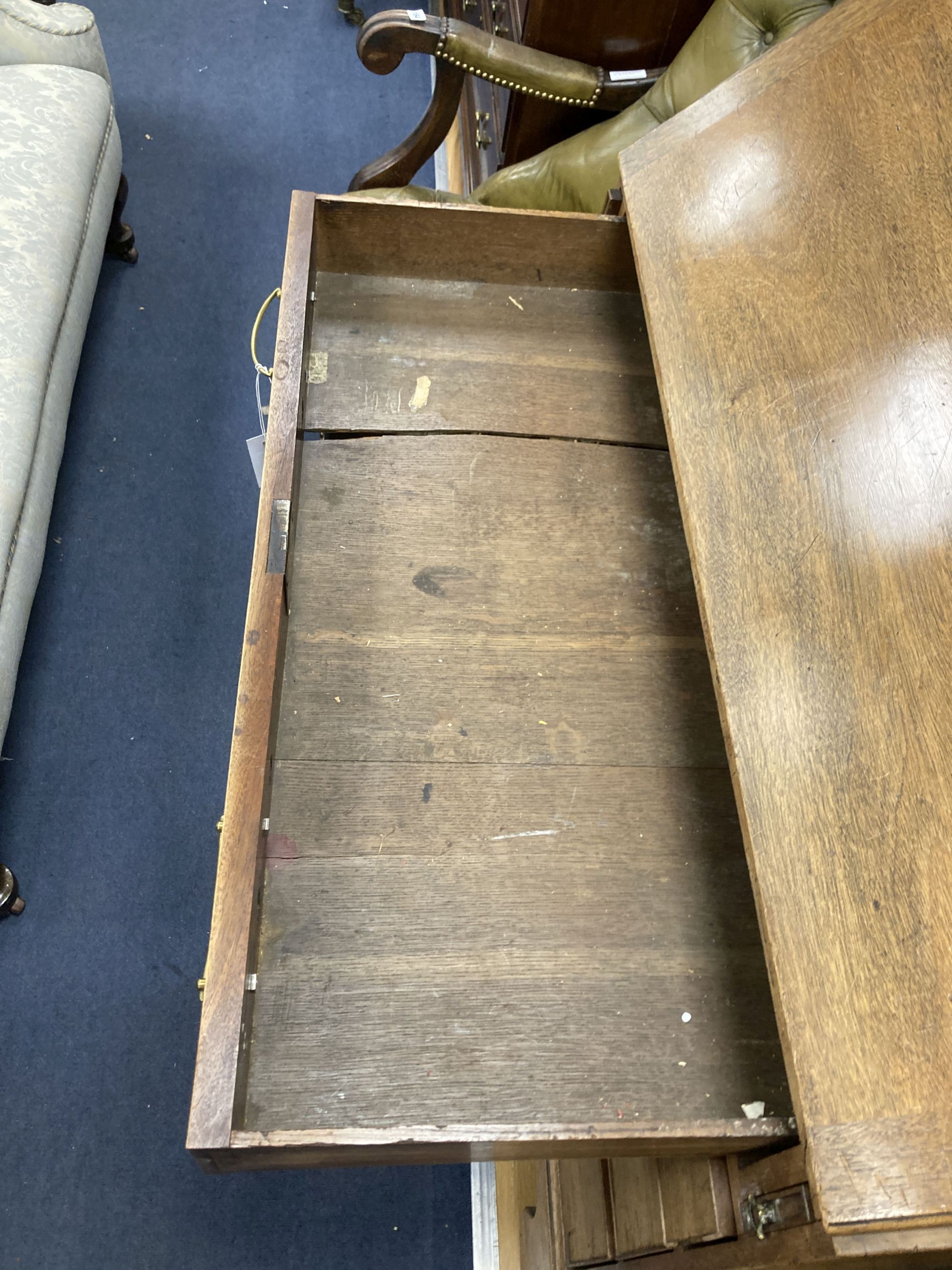 A George III faded mahogany bureau, width 97cm, depth 50cm, height 106cm